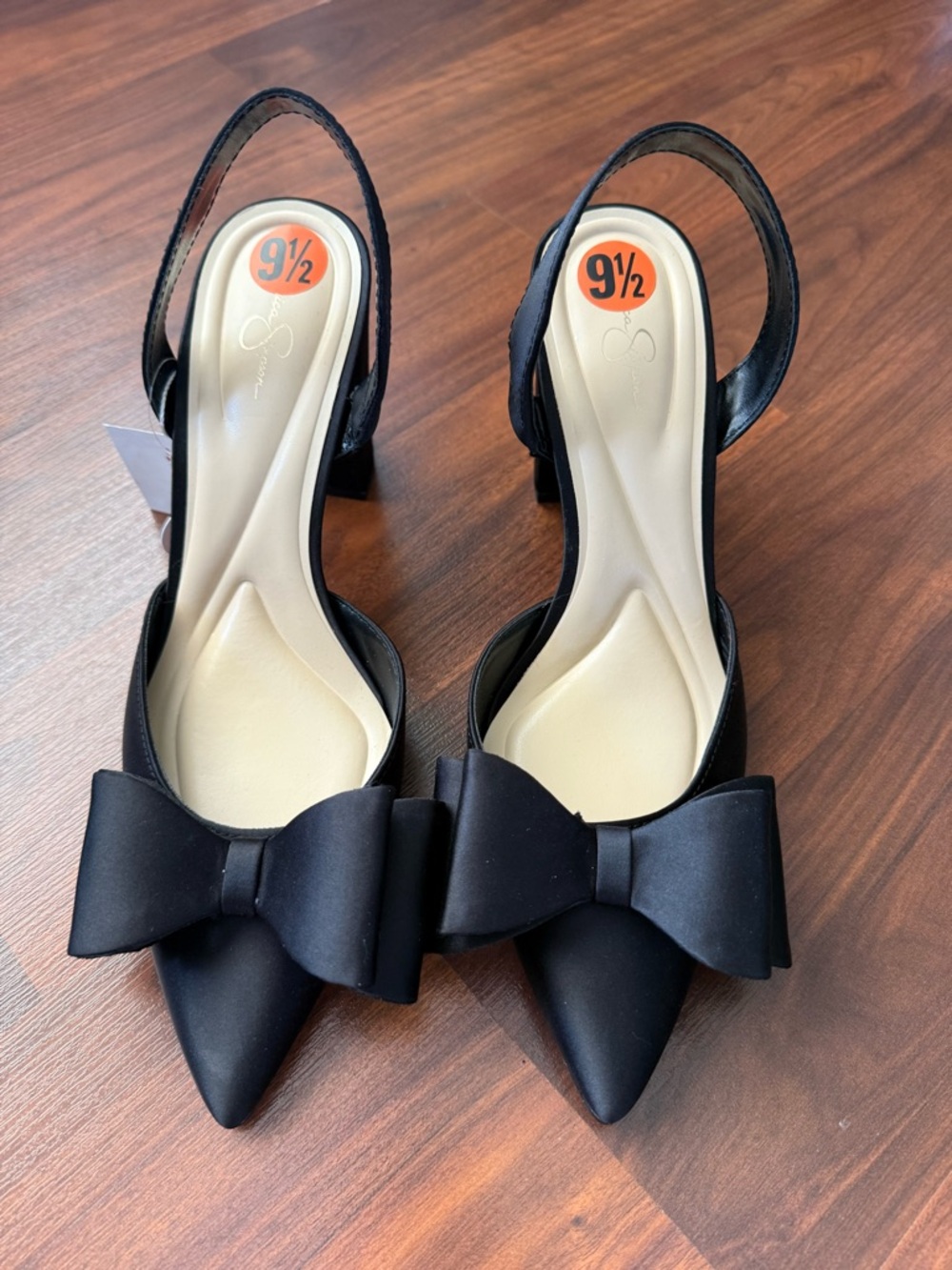 Jessica Simpson Black Pointed Slingback Heels with Bow Accent